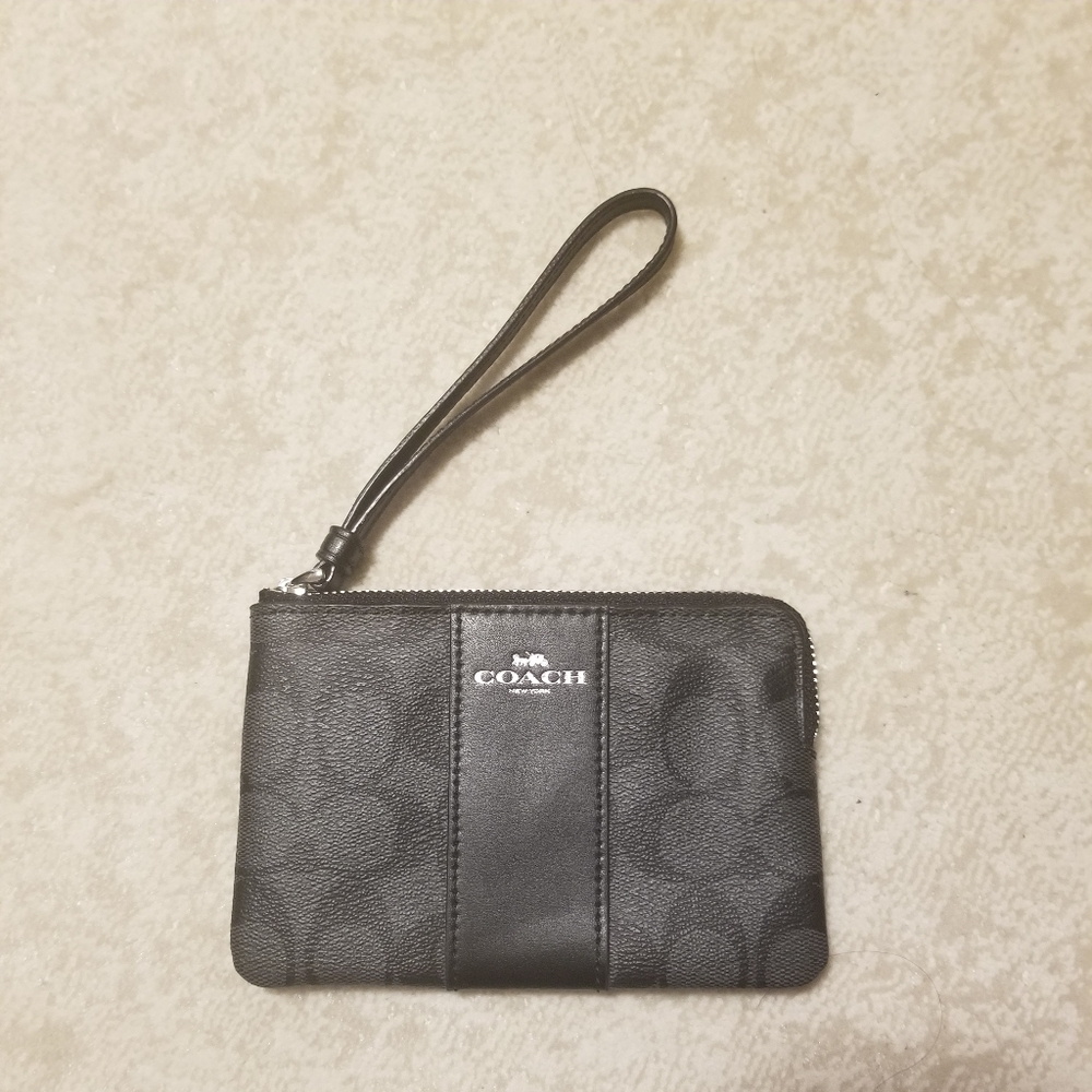 Coach gray/black wristlet